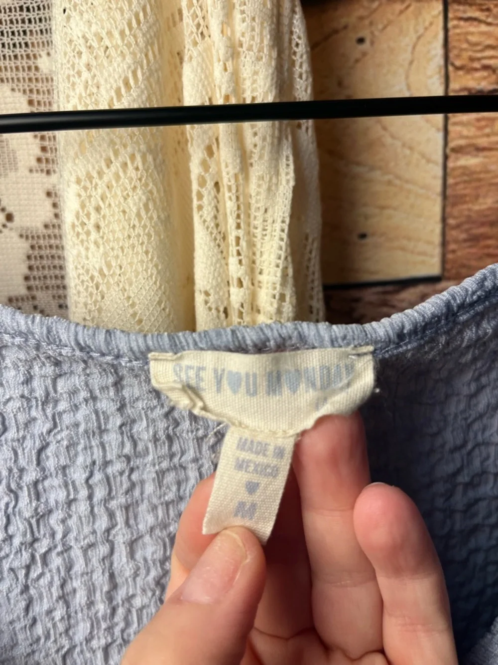 See You Monday Powder Blue Puff-Sleeve Tie-Front Crop Top (226) - Picture 4 of 6